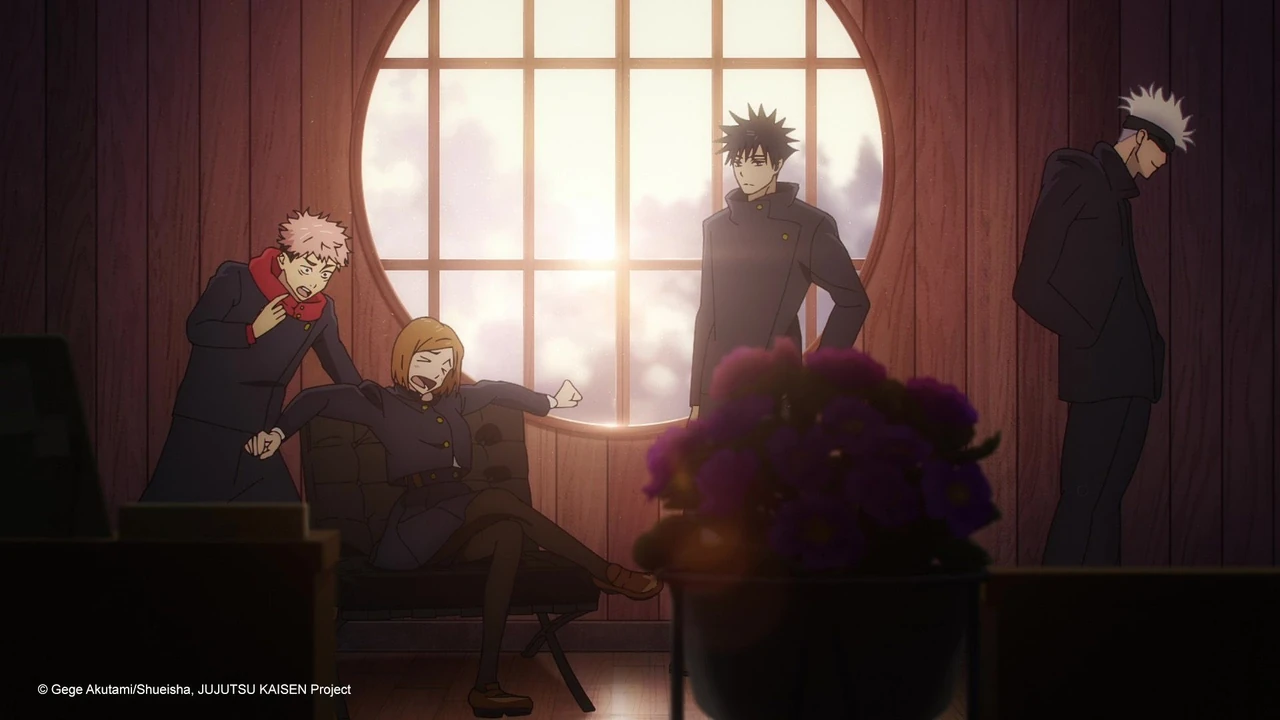 Yuji, Gojo e Megumi reunidos em uma sala