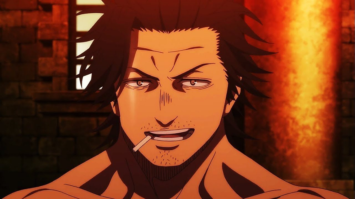 Yami Sukehiro em close, com um cigarro na boca, em cena da fase anterior de Black Clover