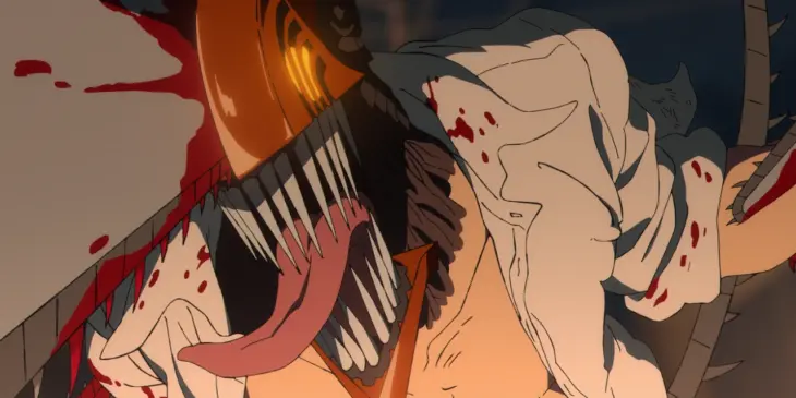 Denji transformado em Chainsaw Man em imagem do anime, usada para ilustrar o personagem.