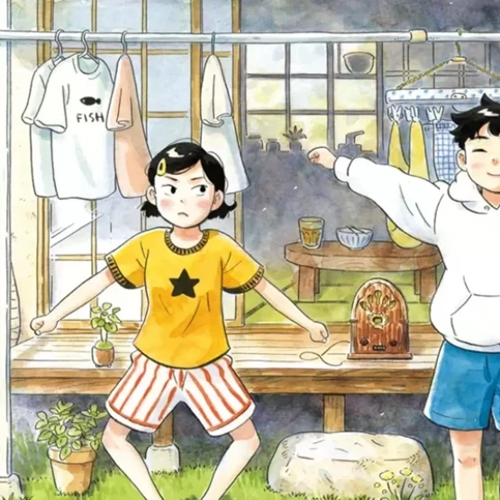 Hiroto e Natsumi em ilustração do mangá Hirayasumi