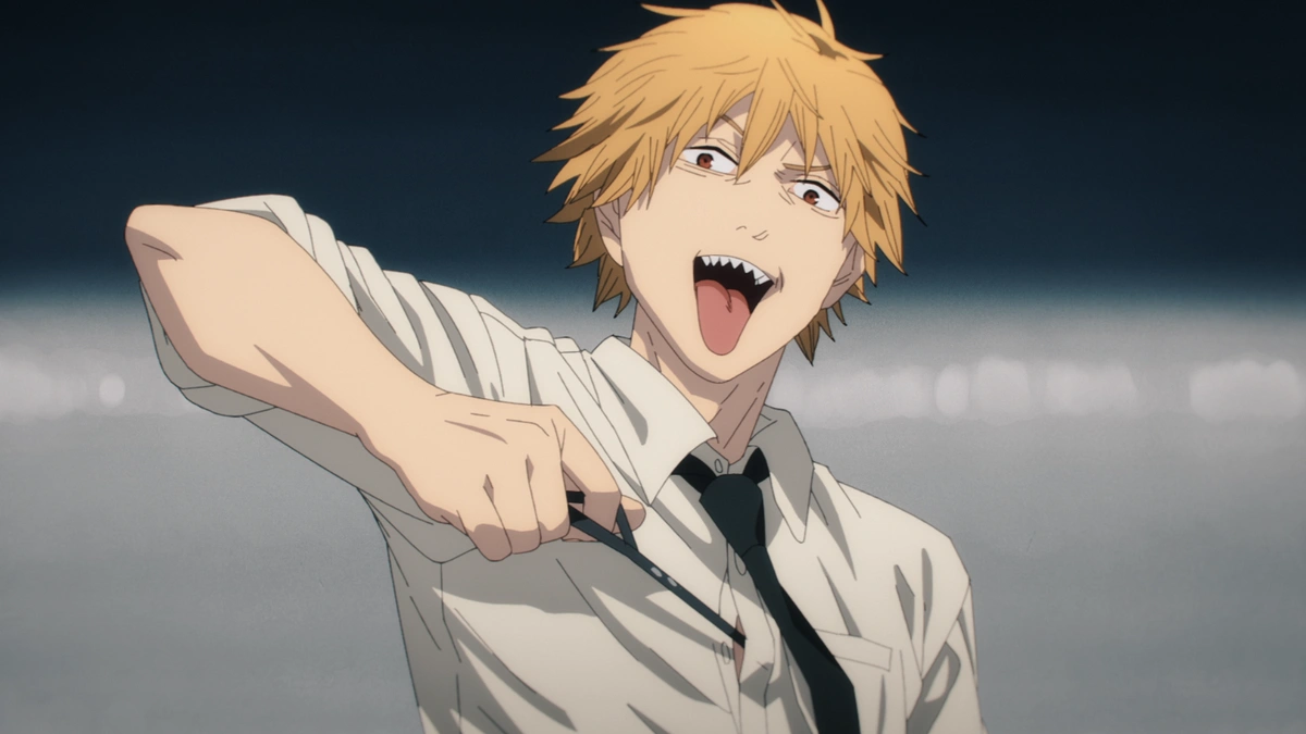 Denji puxa o cordão no peito em cena da primeira temporada de Chainsaw Man