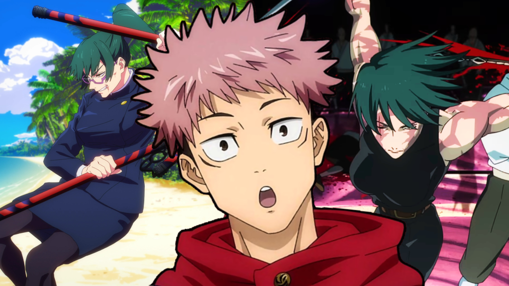 Yuji Itadori e Maki Zenin em uma montagem de Jujutsu Kaisen