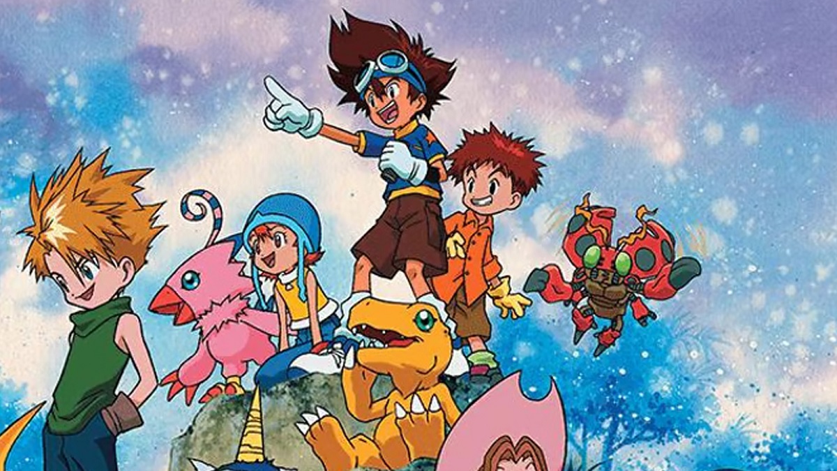 O grupo de Digimon Adventure clássico reunido com seus parceiros