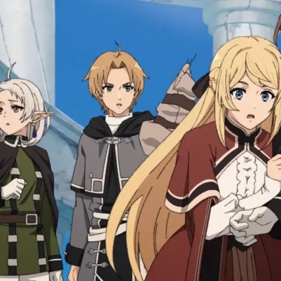 Rudeus e companhia em cena do Episódio 8 da 3ª temporada de Mushoku Tensei: Jobless Reincarnation
