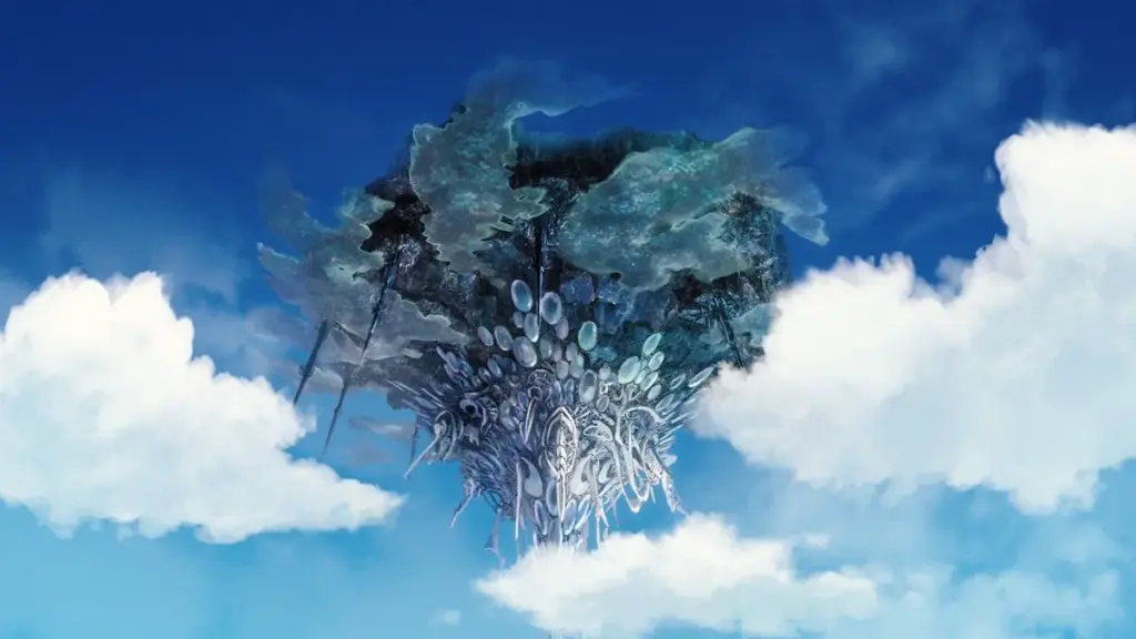 Cidadela Flutuante em cena do Episódio 8 da 3ª temporada de Mushoku Tensei: Jobless Reincarnation