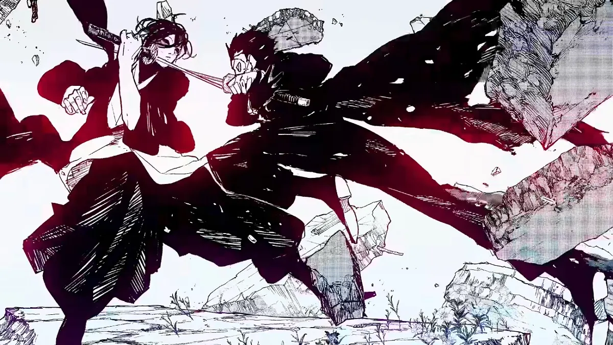 Personagens de Kagurabachi em uma cena de combate do vídeo promocional do volume 12