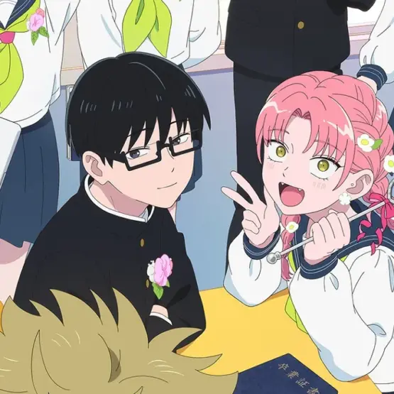 Suzuki e Yusuke em pôster de formatura da 2ª temporada de You and I Are Polar Opposites