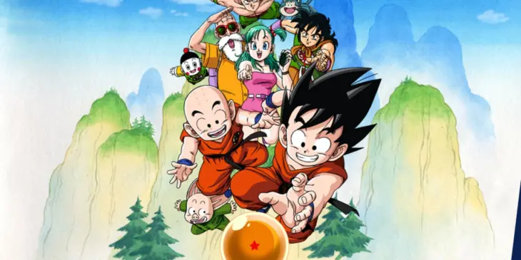 Goku, Kuririn, Bulma e os companheiros da primeira série Dragon Ball