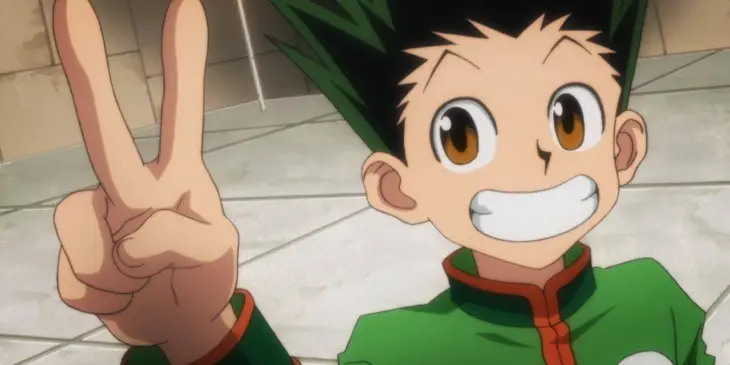 Gon sorri e faz o sinal de vitória em Hunter x Hunter