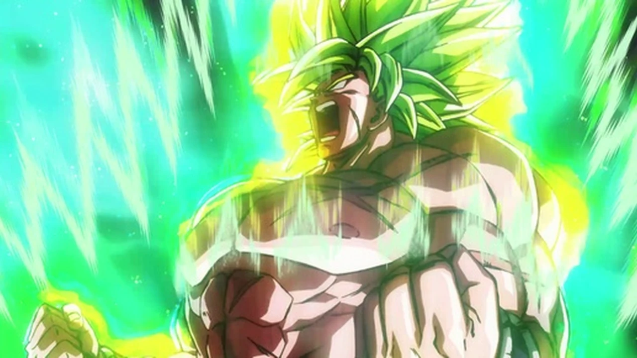 Broly em sua transformação Super Saiyajin Poder Total no filme de 2018