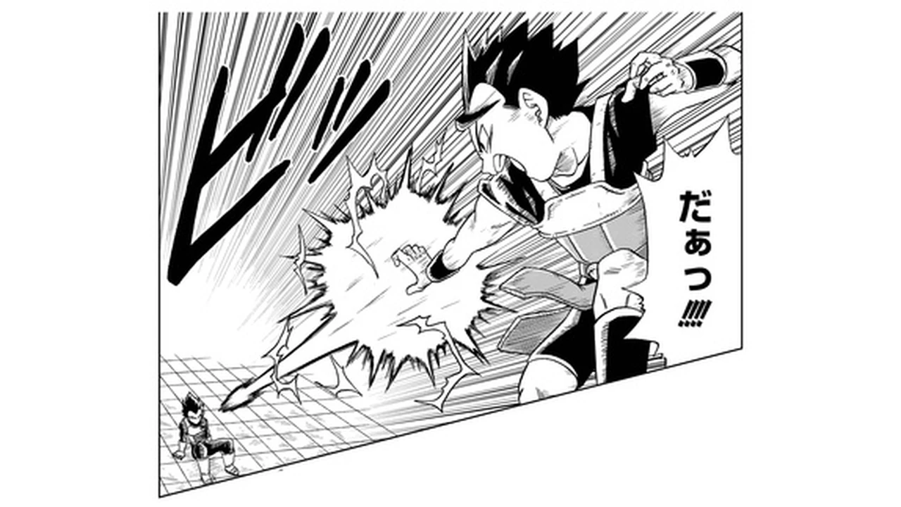 Vegeta e Cabba durante o confronto do torneio entre universos no mangá