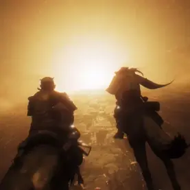 Johnny Joestar e Gyro Zeppeli cavalgam em cena do encerramento de Steel Ball Run