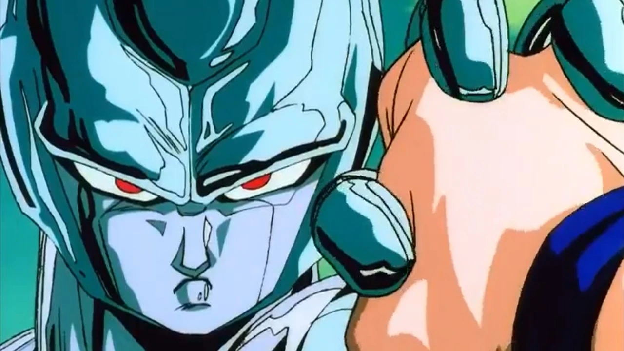 Metal Cooler segura o rosto de Goku durante a luta