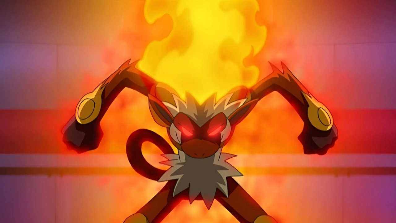 Infernape envolto em chamas durante uma batalha