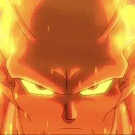 Rosto de Piccolo Laranja cercado por sua aura no filme Super Hero