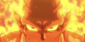 Rosto de Piccolo Laranja cercado por sua aura no filme Super Hero