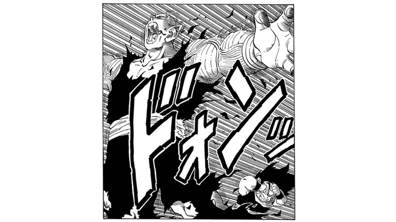 Piccolo intercepta o ataque de Nappa diante de Gohan no mangá