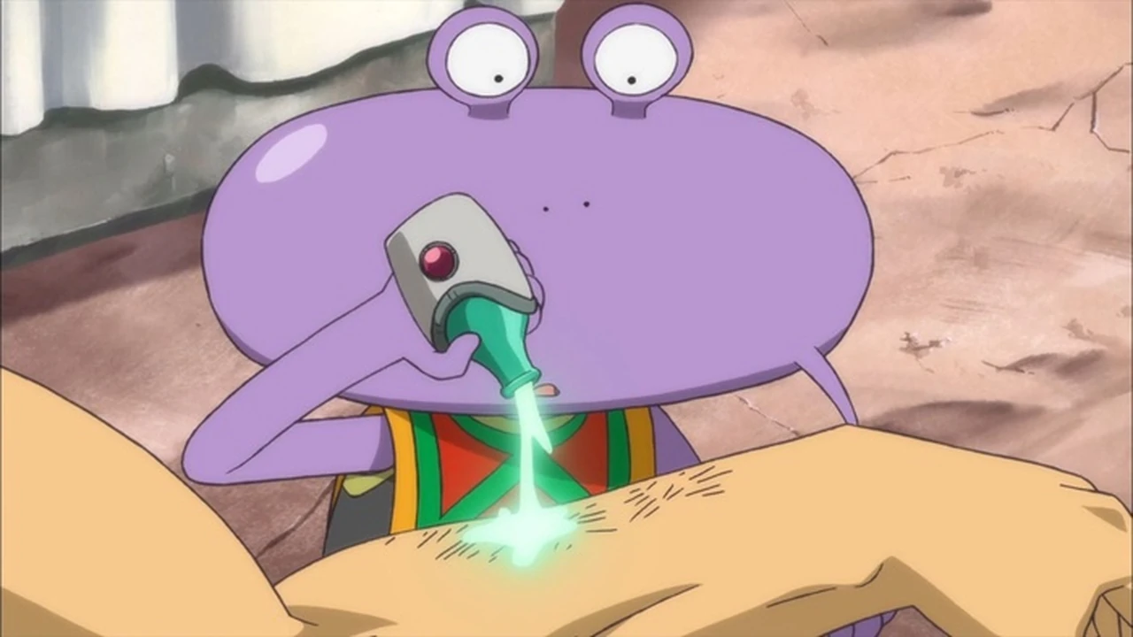Ipana aplica um remédio em Bardock no especial Episode of Bardock