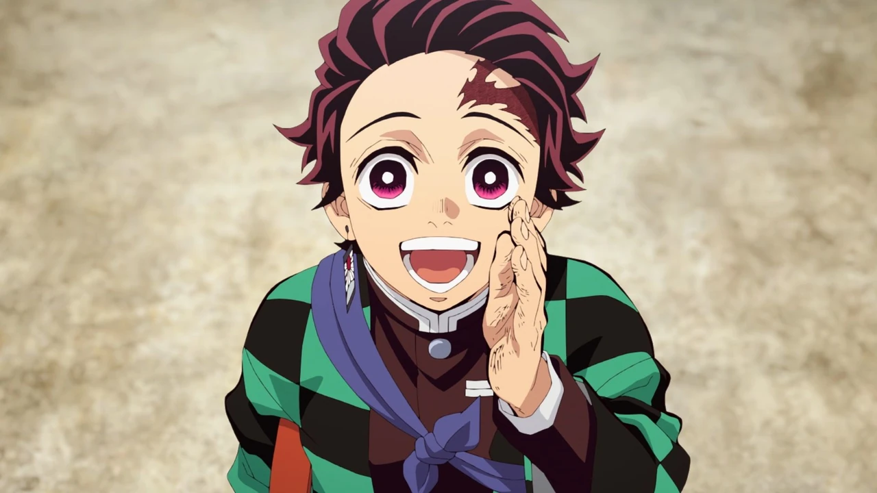 Tanjiro ainda humano em uma cena de Demon Slayer