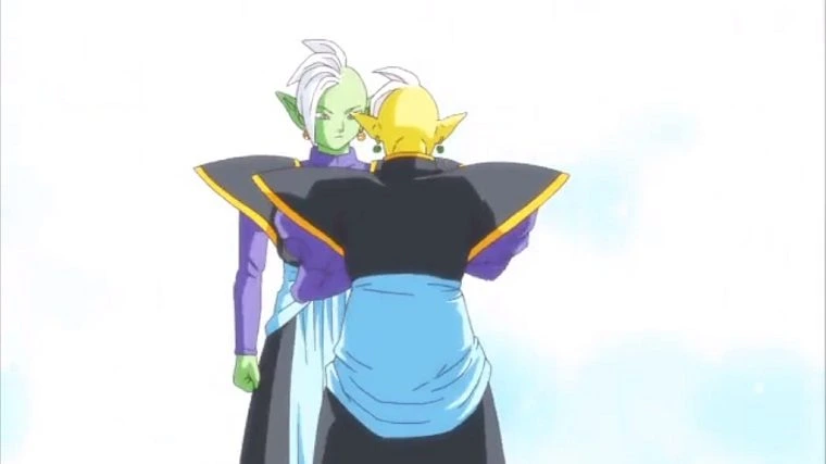 Zamasu de pele verde em conversa com Gowasu