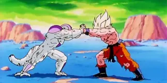 Goku Super Saiyajin enfrenta Freeza em Namekusei