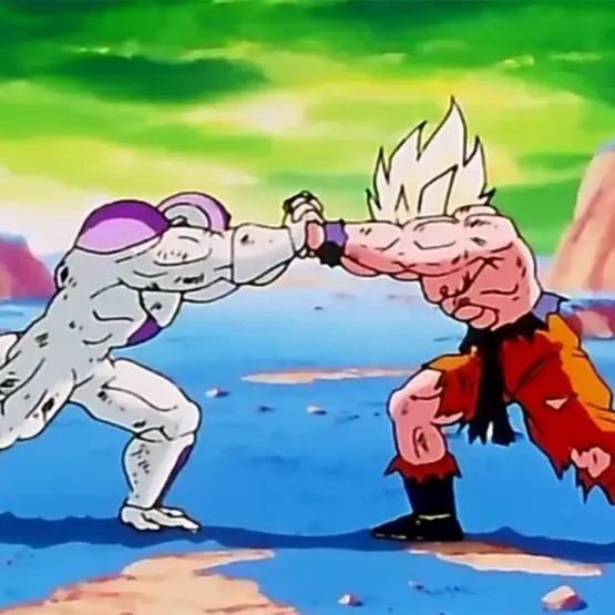 Goku Super Saiyajin enfrenta Freeza em Namekusei