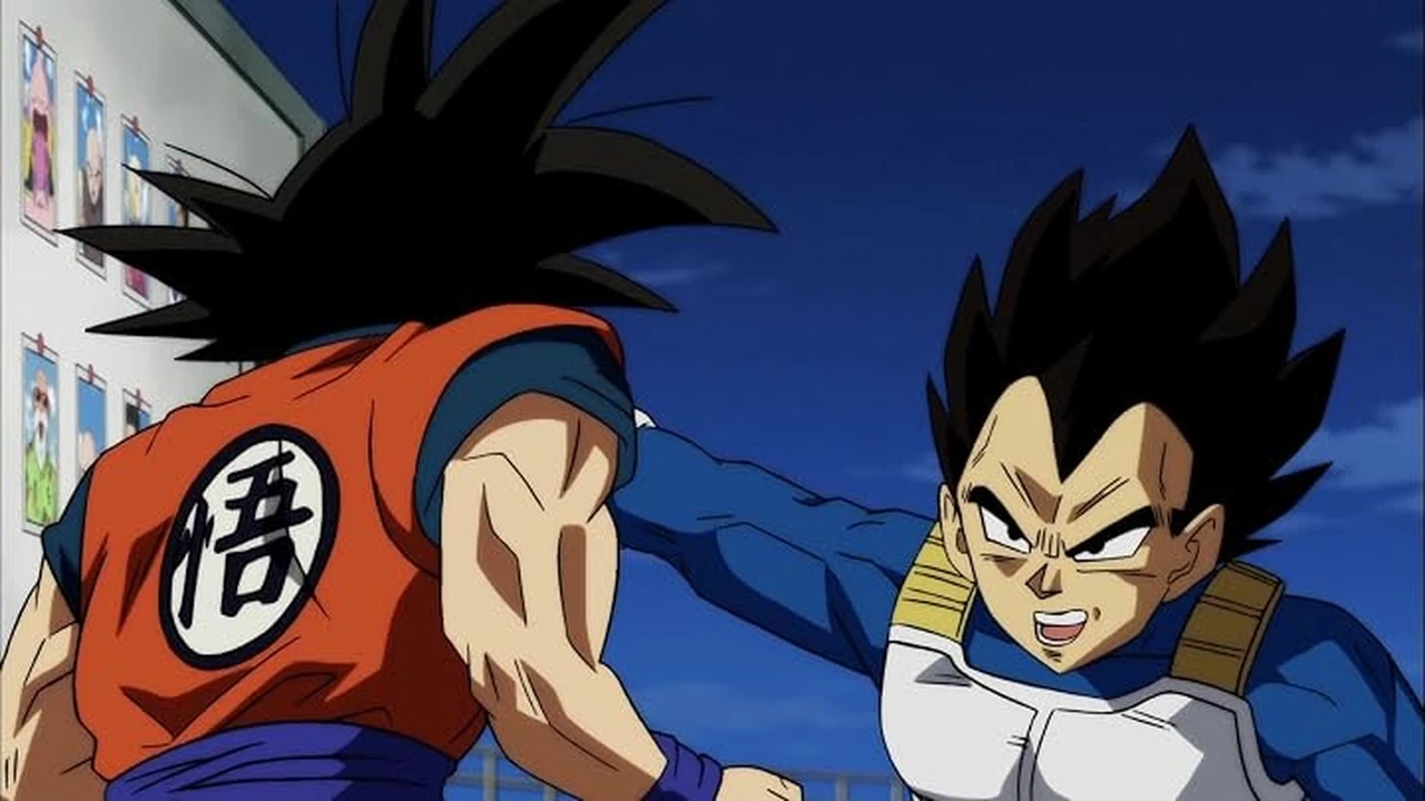 Goku e Vegeta conversam durante a preparação para o torneio
