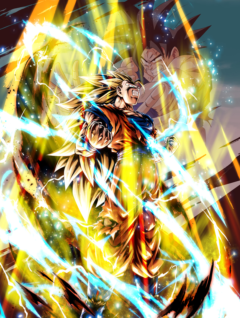 Goku Super Saiyajin 3 em ilustração oficial de Dragon Ball Legends