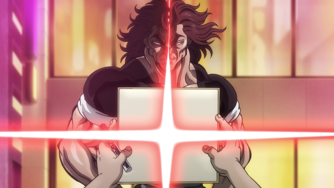 Yujiro Hanma em uma cena do episódio 3 de Baki-Dou