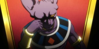 Beerus sentado em seu trono no primeiro episódio de Dragon Ball Super: Beerus