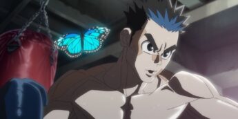 Personagem de The Boxer com luvas de boxe durante treinamento.