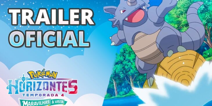 Rhydon salta na água na miniatura do trailer oficial de Pokémon: Horizontes, temporada 4