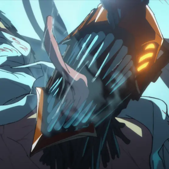 Denji transformado em Chainsaw Man em cena de Arco da Reze.