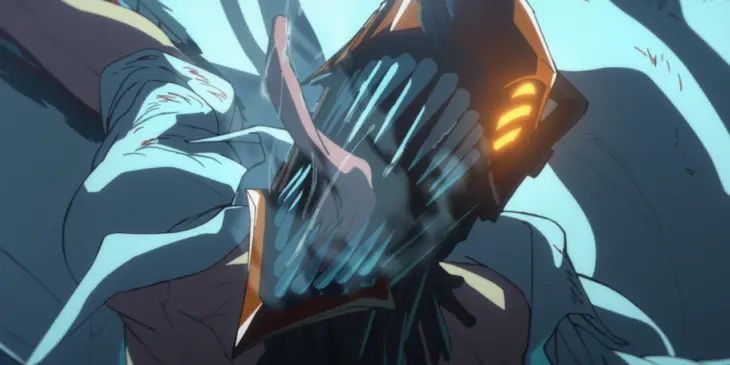 Denji transformado em Chainsaw Man em cena de Arco da Reze.