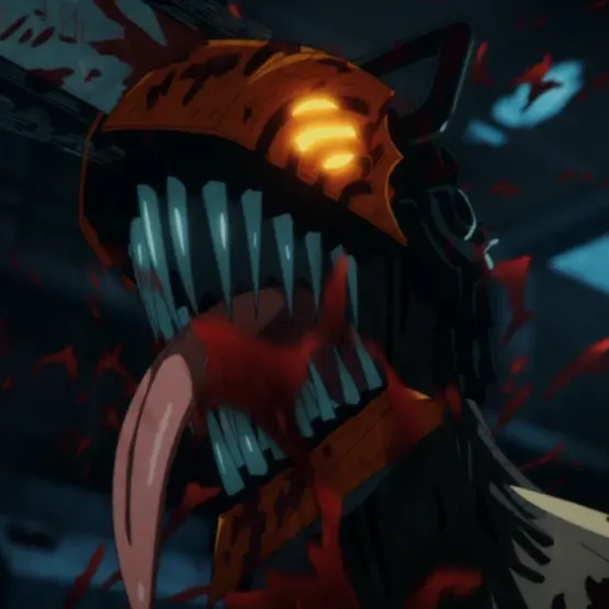 Denji transformado em Chainsaw Man, com a motosserra na cabeça, em cena do anime