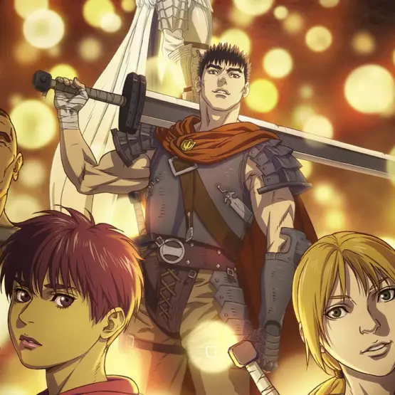 Guts, Casca e integrantes do Bando do Falcão em arte de Berserk Memorial Edition