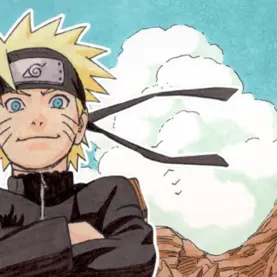 Naruto diante do Monumento Hokage em ilustração oficial
