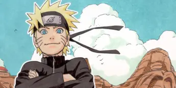 Naruto diante do Monumento Hokage em ilustração oficial
