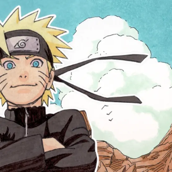 Naruto diante do Monumento Hokage em ilustração oficial