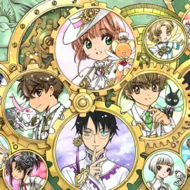 Personagens de diferentes obras do CLAMP na ilustração do site oficial CLAMP FANS