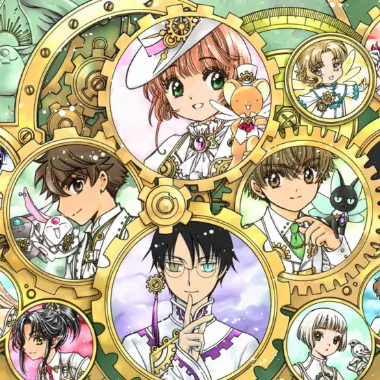 Personagens de diferentes obras do CLAMP na ilustração do site oficial CLAMP FANS