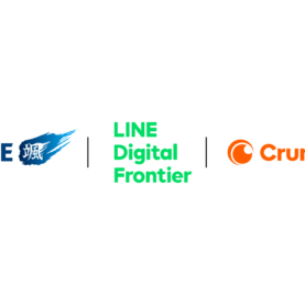 Logotipos de HAYATE, LINE Digital Frontier e Crunchyroll na arte do anúncio.