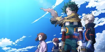 Deku e colegas em arte promocional da sétima temporada de My Hero Academia