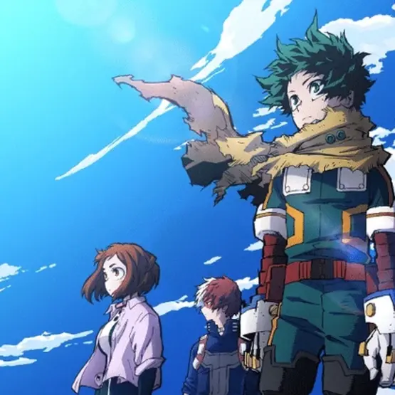 Deku e colegas em arte promocional da sétima temporada de My Hero Academia
