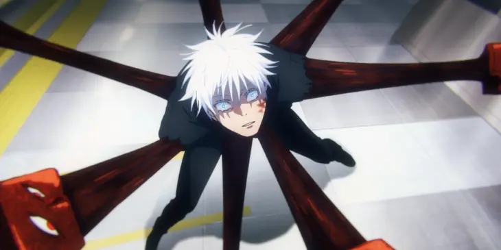 Gojo imobilizado pelo Reino da Prisão no anime Jujutsu Kaisen