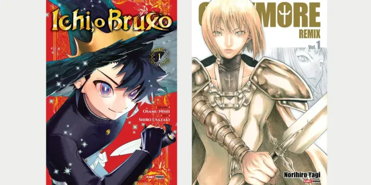 Capas brasileiras do volume 1 de Ichi, O Bruxo, à esquerda, e Claymore Remix, à direita.