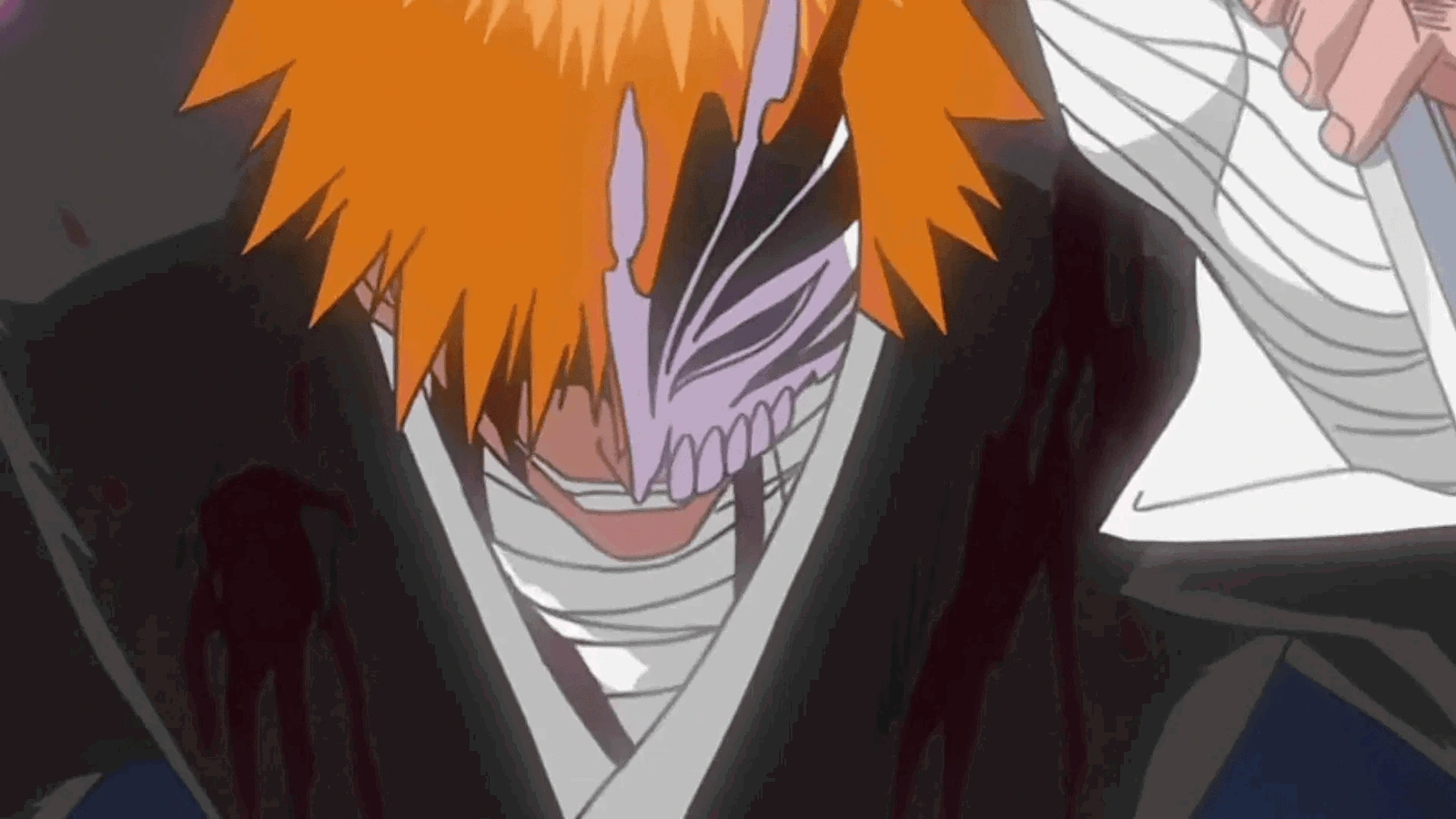 Ichigo com a máscara Hollow parcialmente formada sobre o rosto