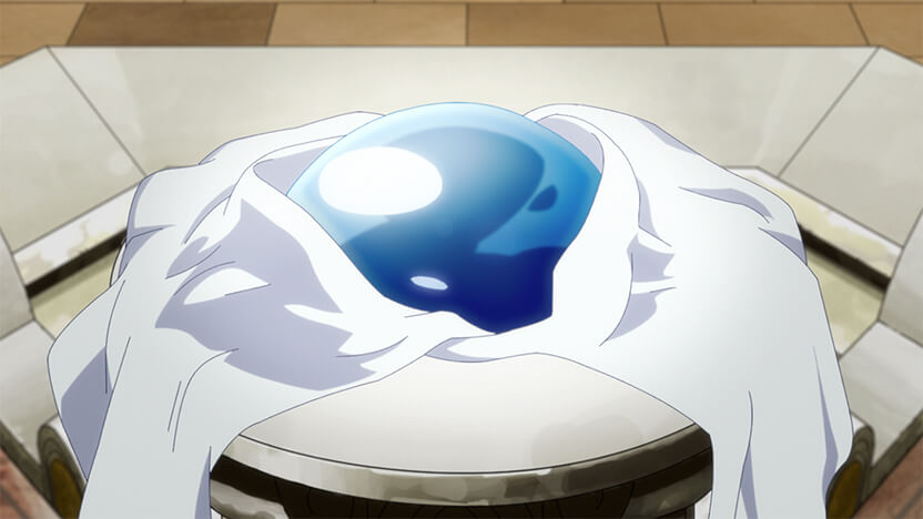 Rimuru em sua forma de slime durante a evolução em Lorde Demônio
