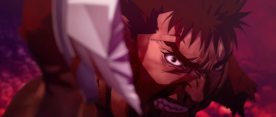 Guts em imagem oficial do episódio 13 de Memorial Edition. A edição televisiva reúne a trilogia com cenas e ajustes adicionais.