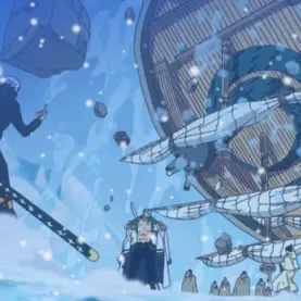 Trafalgar Law manipula um navio com ROOM em Punk Hazard